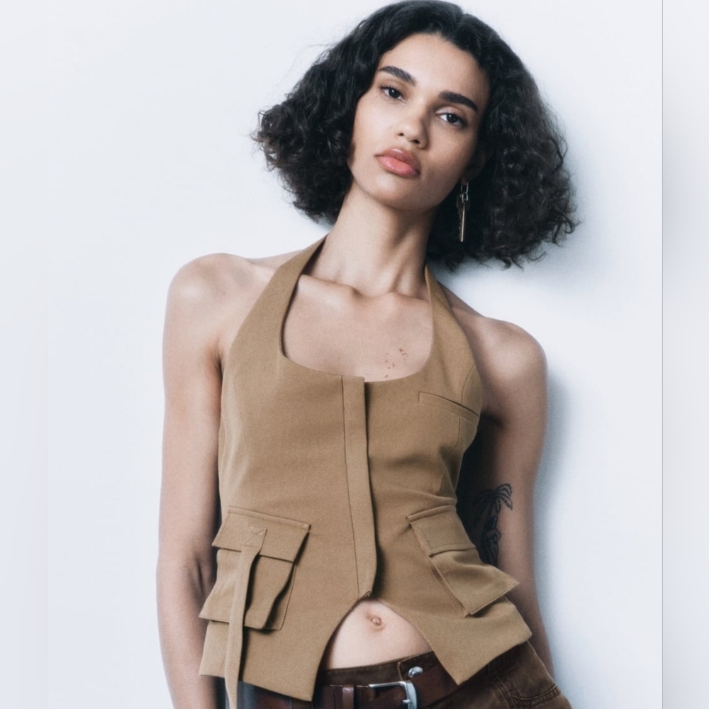Zara Pocket Halter Top in Tobacco